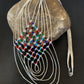 Multi-Color Liquid Silver Heishi Necklace | 7 Strand Sterling Silver Tubes | 18" | 12624