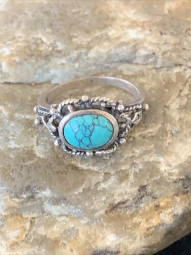 Southwestern Old Pawn Navajo Blue Turquoise Ring | Sterling Silver | Sz 8 | 10778