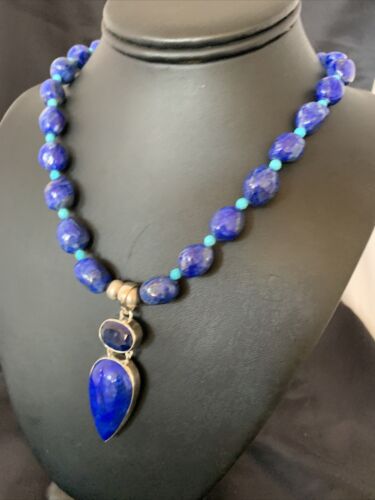 Men's Navajo Blue Lapis Topaz Turquoise Necklace Pendant | Sterling Silver | 20" | 10273