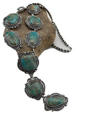 Navajo Sterling Silver Lariat Necklace with Royston Turquoise Squash Pendant | 01546