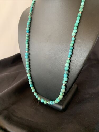 Navajo Women's | Natural Blue Turquoise Bead Necklace | Sterling Silver | 25" | Authentic Native American Handmade | 11664