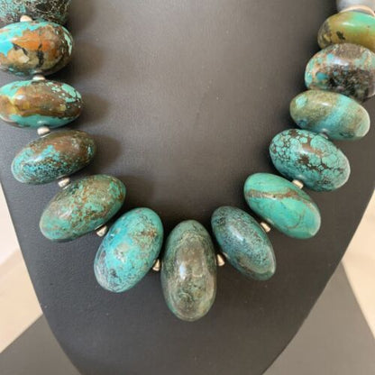 Navajo Pearls Sterling Silver & Chunky Blue Turquoise Graduated Necklace | Authentic Native American | 22" | 1748