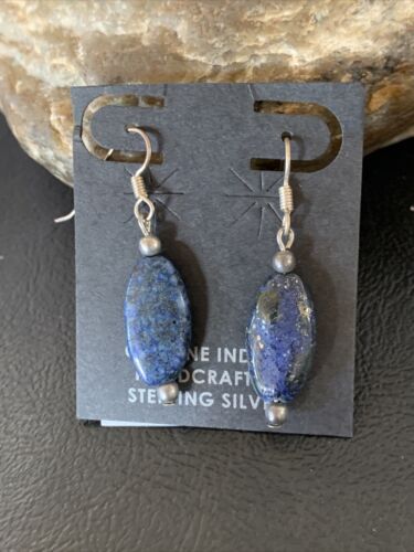 Navajo Blue Lapis Lazuli Bead Dangle Drop Earrings | Sterling Silver | Authentic Native American Handmade | 13062