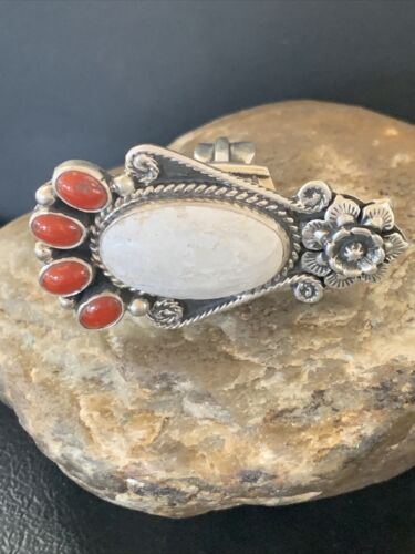 Navajo Sterling Silver Turquoise #8 Orange Spiny Oyster Ring | Authentic Native American Multi-Stone | Sz 6 | 11660