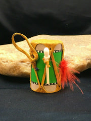 Handmade Miniature Leather Drum Car Charm | 2" Mirror Dangler | Authentic Native American | 8929