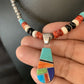 Navajo Blue Turquoise Inlay Pendant Necklace | Sterling Silver | Authentic Native American Handmade | 13865
