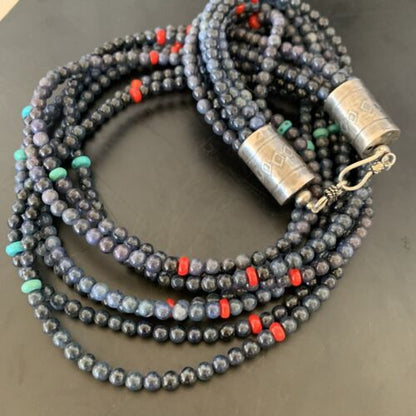Navajo Navy Blue Dumortierite Turquoise Necklace | Sterling Silver | Authentic Native American Handmade | 11499