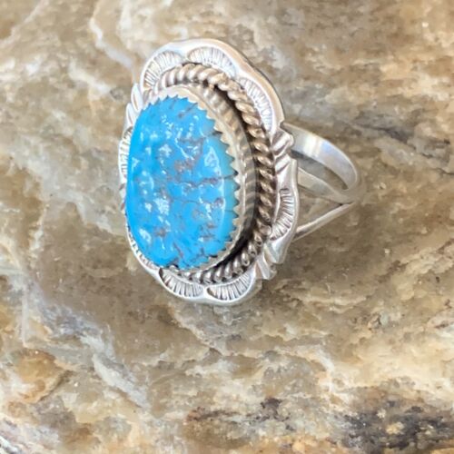 Southwestern Navajo Blue Kingman Turquoise Ring | Sterling Silver | Sz 9 | 12954