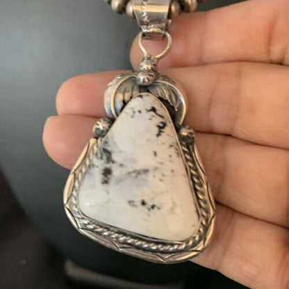 Men's Women's White Buffalo Turquoise Pendant | Sterling Silver Necklace | Authentic Native American Handmade | 14199