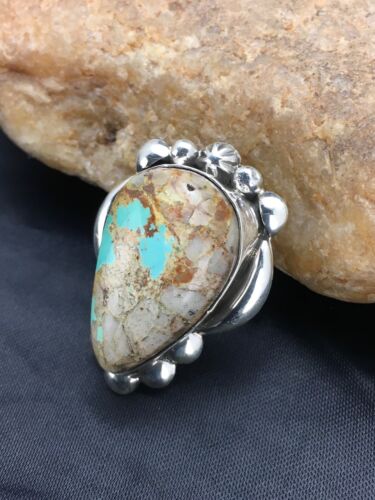Navajo Turquoise Ring | Sterling Silver | Sz 8.25 | Authentic Native American Handmade | 2598