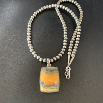 Navajo Bumblebee Jasper Pendant Necklace | Sterling Silver | Authentic Native American Handmade | 12725