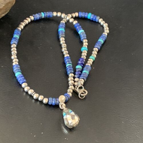 Navajo Men's Pendant | Blue Lapis Turquoise Opal Inlay | Sterling Silver Necklace | 22" | 13359