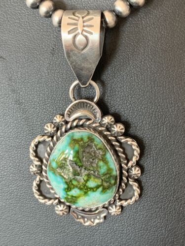Navajo Green Sonoran Gold Turquoise Pendant | Sterling Silver | Authentic Native American Handmade | 687