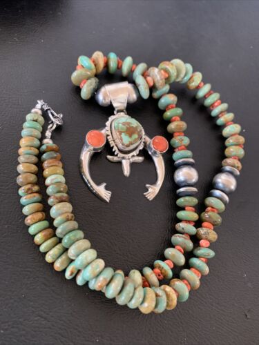 Navajo Green Turquoise Spiny Oyster Pendant Necklace | Authentic Native American Sterling Silver | Naja | 02139