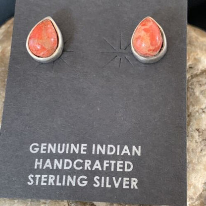 Navajo Spiny Oyster Earrings | Sterling Silver | Minimalist Native American Handmade | 12832