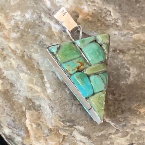 Navajo Turquoise Spiny Opal Multi-Color Inlay Pendant | Sterling Silver | Authentic Native American Handmade | 13723