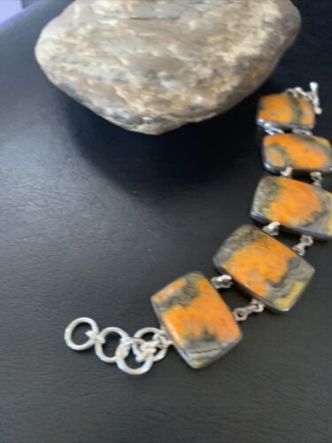 Navajo Bumblebee Jasper Link Bracelet | Sterling Silver | 5 Stone | 7.5" | Authentic Native American Handmade | 11655