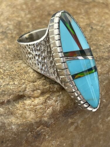 Navajo Multi-Color Opal Turquoise Inlay Ring | Sterling Silver | Sz 6.5 | Authentic Native American Handmade | 1609