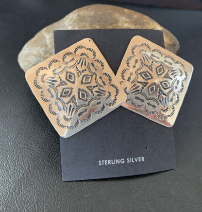 Navajo Sterling Silver Stamped Earrings | Authentic Native American Handmade | 1670