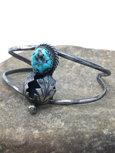 Navajo Blue Turquoise Bracelet | Sterling Silver | Authentic Native American Handmade | 4416