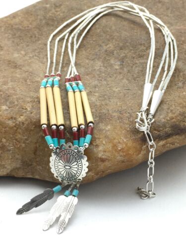 Navajo Concho Heishi Tubes Necklace | 3 Strand Liquid Sterling Silver | Authentic Native American Handmade | 4373