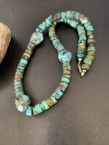 Chunky Men's Navajo Spiderweb Turquoise Heishi Necklace | Sterling Silver | 21" | 124504 - Masha USA