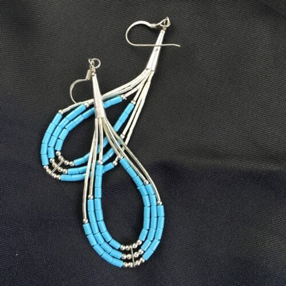 Native American Turquoise Heishi Tube Dangle Earrings | Sterling Silver | 2" | 8875