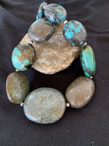 Navajo Graduated Sterling Silver Natural Blue Nugget Turquoise Necklace | Authentic Native American | 23" | 621
