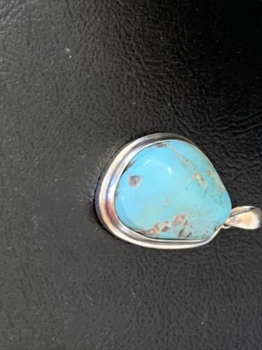 Navajo Blue Bisbee Turquoise Pendant | Sterling Silver | 1.5" | Authentic Native American Handmade | 1622