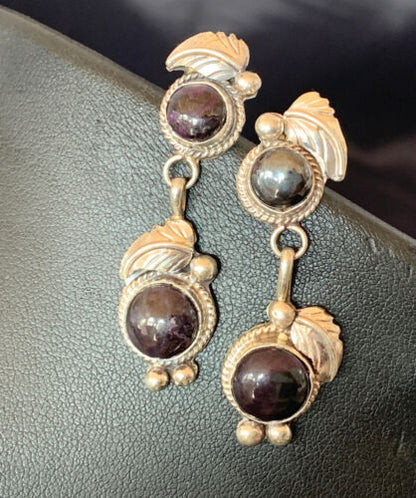 Navajo Purple Sugilite Post Dangle Earrings | Sterling Silver | Authentic Native American Handmade | 1591