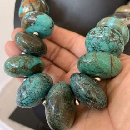 Navajo Pearls Sterling Silver & Chunky Blue Turquoise Graduated Necklace | Authentic Native American | 22" | 1748