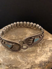 Vintage Navajo Sterling Silver Watch Tips | Old Pawn Blue Turquoise Inlay | Authentic Native American Jewelry | 1445