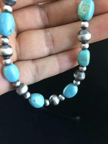 Navajo Blue Sleeping Beauty Turquoise Necklace | Sterling Silver | 21" | Authentic Native American Handmade | 10015