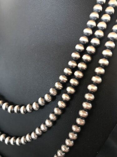 Navajo Pearls Sterling Silver Bead Necklace | 6mm | 51" Length | Native American | 90651