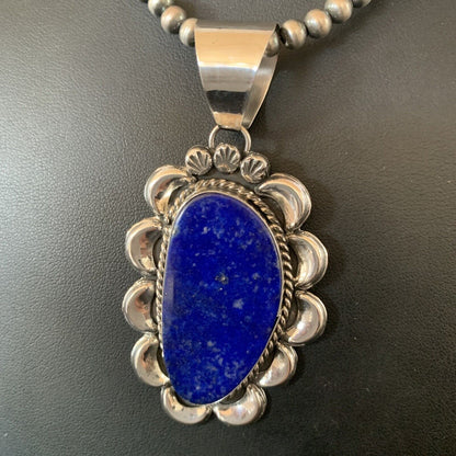 Native American Navajo Blue Lapis Pendant Necklace | Sterling Silver | 11673 - Masha USA