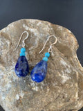 Navajo Lapis Lazuli Turquoise Bead Dangle Earrings | Sterling Silver | Authentic Native American Handmade | 1541