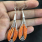 Native American Liquid Silver Heishi Dangle Earrings | Orange Coral | Sterling Silver | 2" | 2033