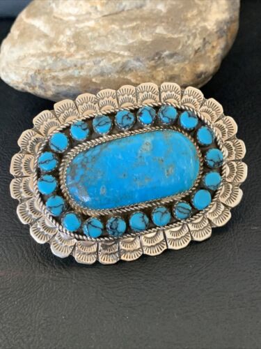 Navajo Blue Kingman Turquoise Cluster Ring | Authentic Native American Sterling Silver | Multi-Stone | Sz 9 | 12228 - Masha USA