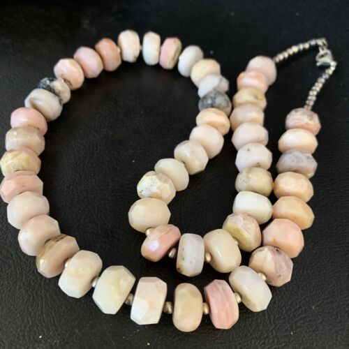 Native American Pink Opal Bead Necklace | 12mm | Sterling Silver | Navajo Handmade | 20" | 13860