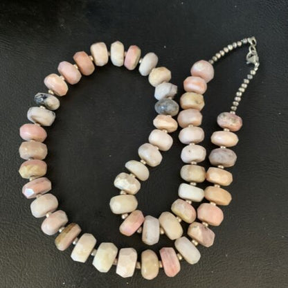 Native American Pink Opal Bead Necklace | 12mm | Sterling Silver | Navajo Handmade | 20" | 13860