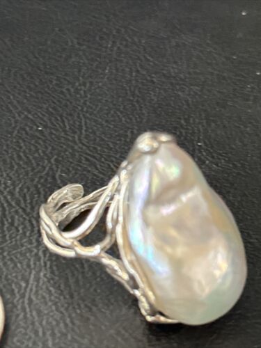 Women's White Baroque Pearl Adjustable Ring | Sterling Silver | Sz 7.5 | 14263