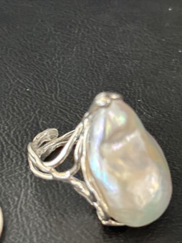 Native American Women's White Baroque Pearl Ring | Adjustable Sterling Silver | Sz 6 | 14264