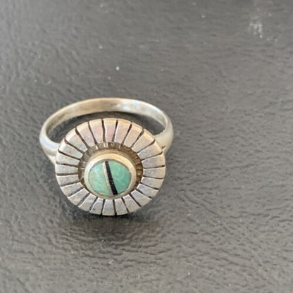 Native American Women's Navajo Green Turquoise Inlay Ring | Sz 6.5 | Sterling Silver | 11205