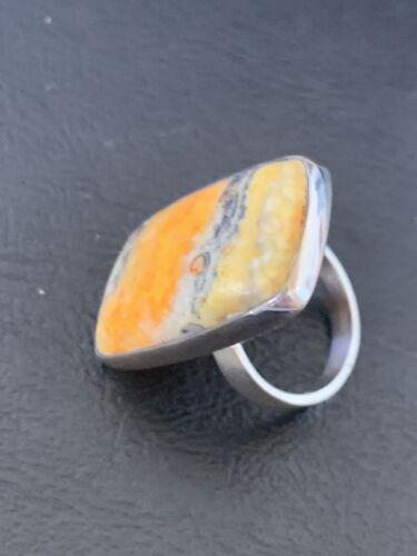 Navajo Bumble Bee Jasper Ring | Sterling Silver | Sz 8 Adjustable | Authentic Native American Handmade | 11541