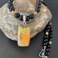 Men's Navajo Pearls Onyx Bumblebee Jasper Necklace Pendant | Sterling Silver | Native American Handmade | 10326
