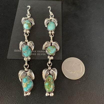Navajo Sonoran Gold Turquoise Earrings | Sterling Silver | 3 Dangle | Authentic Native American Handmade | 13923