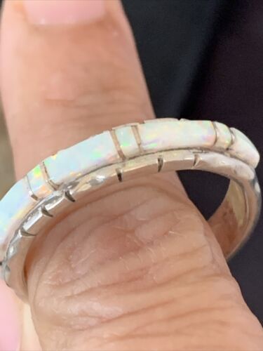 Navajo White Opal Inlay Ring | Sterling Silver | Sz 10.5 | Authentic Native American Handmade | Yazzie| 10618