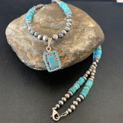 Navajo Blue Turquoise Cluster Pendant Necklace | Sterling Silver | 21" | Authentic Native American Handmade | 12578
