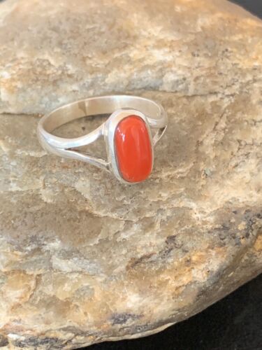 Native American Women's Navajo Red Coral Ring | Sterling Silver | Sz 9 | 10372