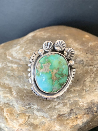 Navajo Green Sonoran Turquoise Ring | Sterling Silver | Sz 9 | Authentic Native American Handmade | 10418